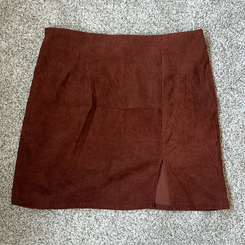 Lightweight XL Faux Corduroy Burgundy Mini Skirt
